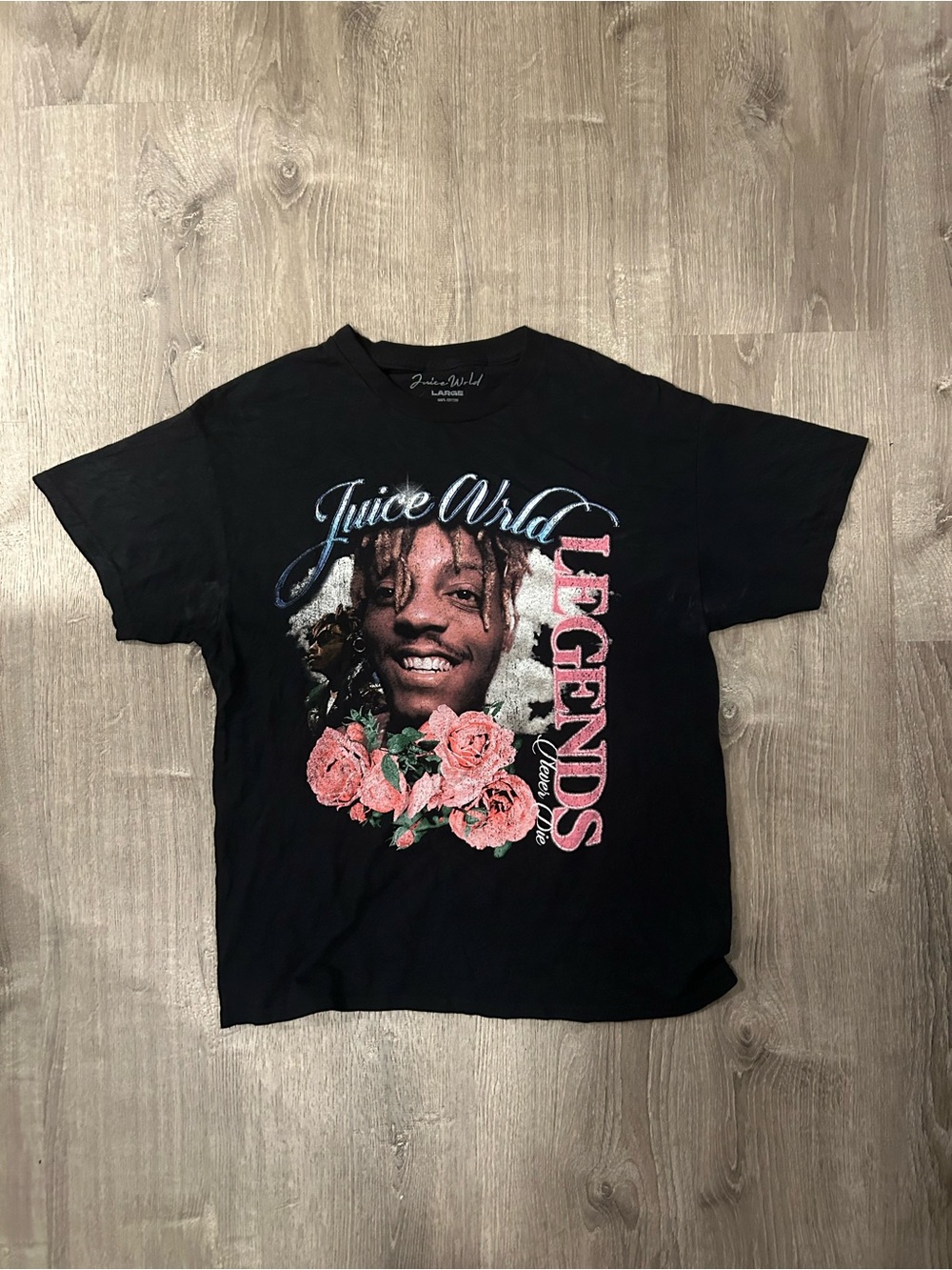 Juice WRLD Legends Never Die Graphic Tee - Black with Pink Floral